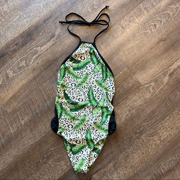 Issa De Mar Swimsuit Leopard Mesh Tropical Animal Print Medium Green Black - Picture 2 of 10